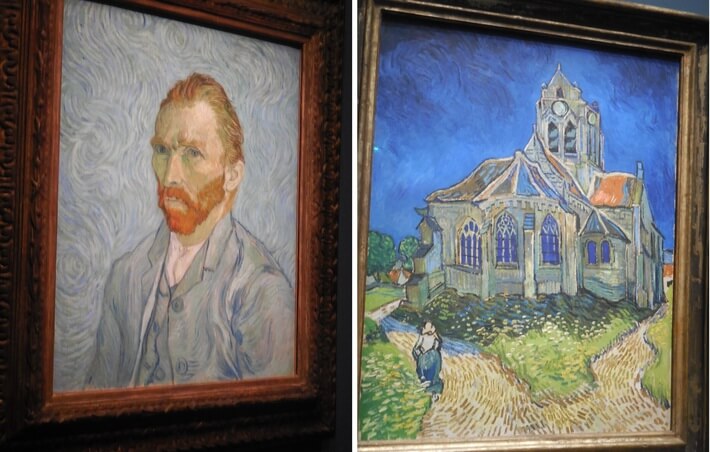 Obras do Museu de Orsay: Auto Retrato e A Igreja de Auvers, ambas de Van Gogh